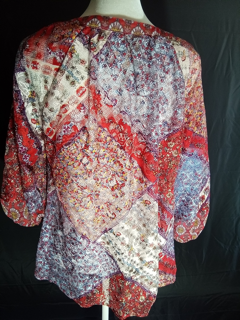 fig and flower Red Mixed-Print Button Down Blouse - Picture 6 of 7